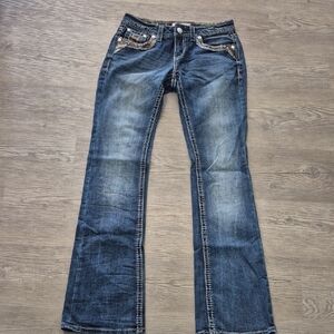 Grace In LA Stylish Camo Trimmed Blue Women's Jeans. Size 29"